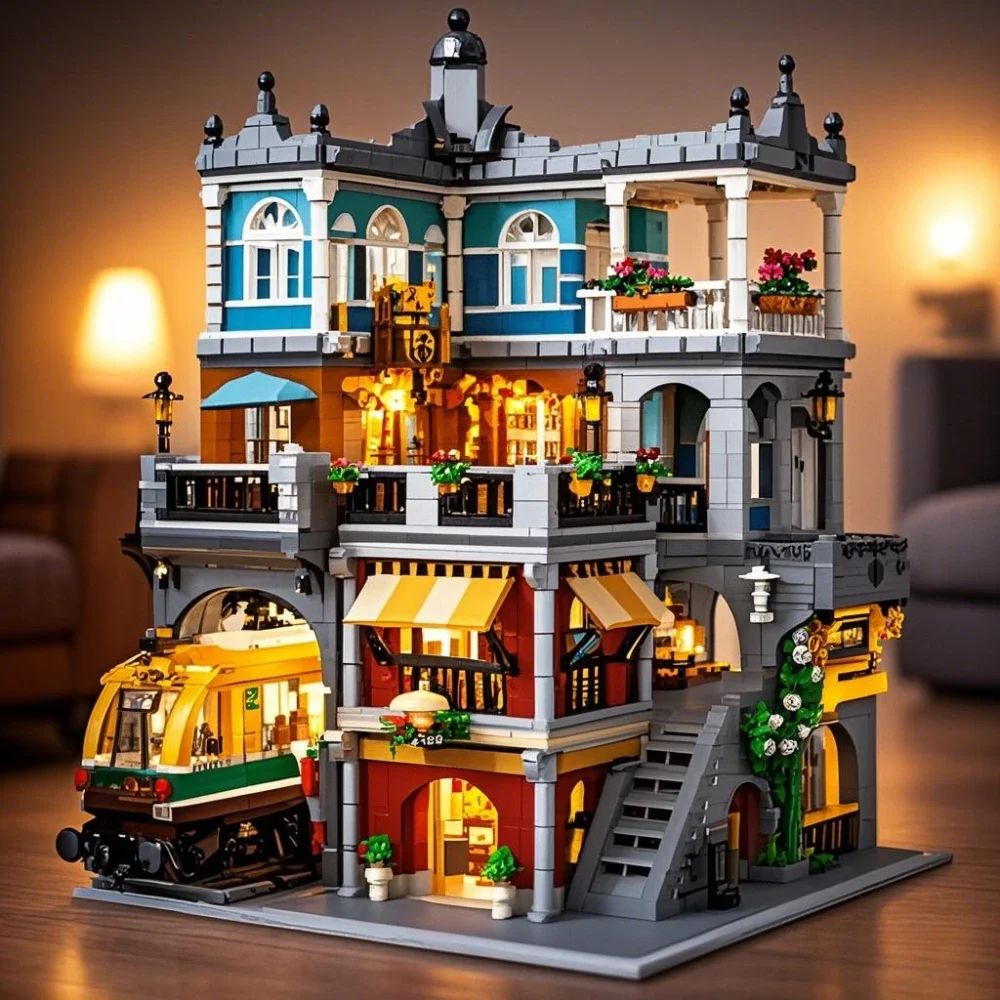 Lego Set City - Set Blok Bangunan BurgerShop dengan Lampu